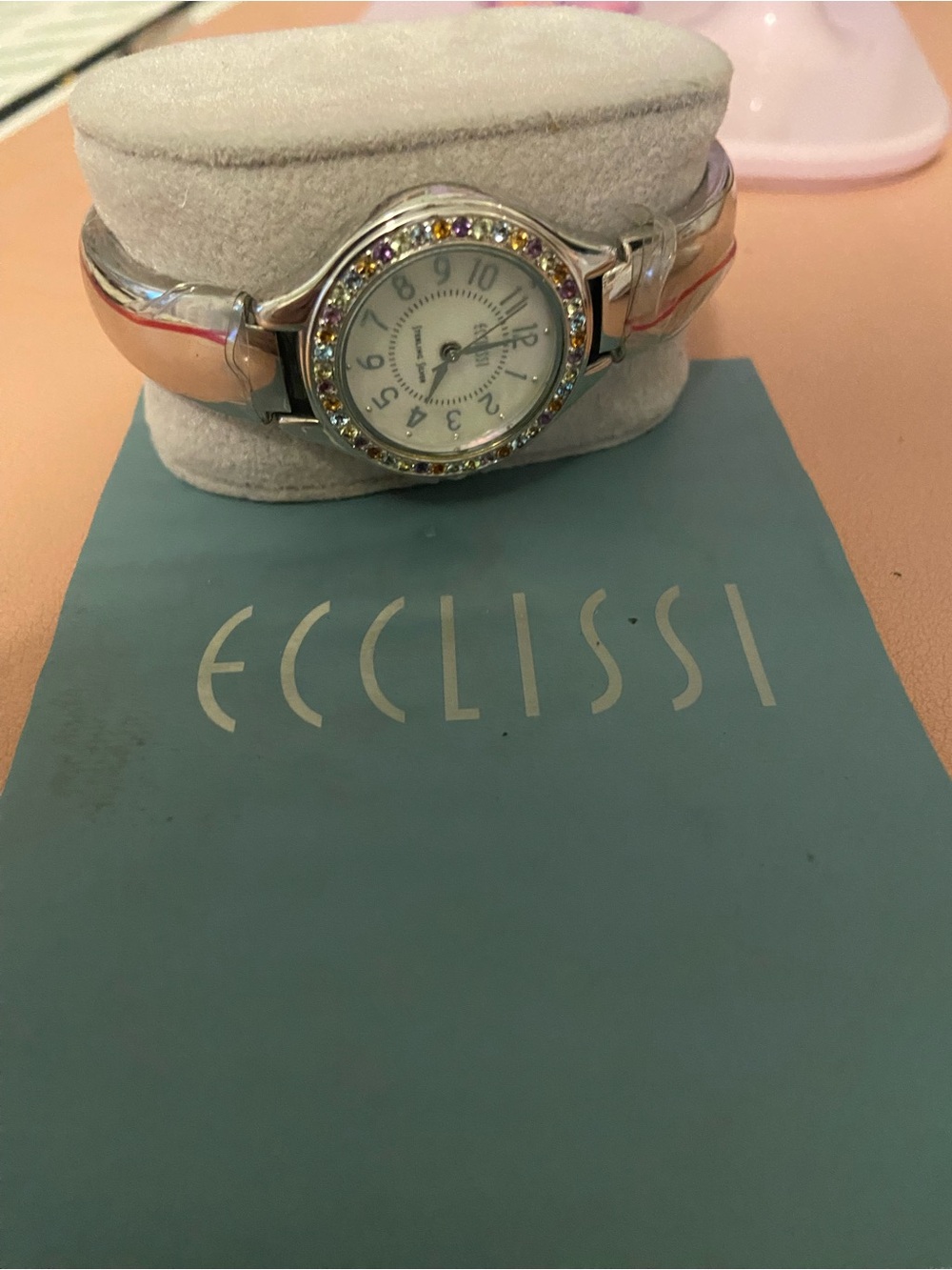 Silver-Tone Women's Crystal Bezel Analog Watch with Light Blue Dial BRAND NEW